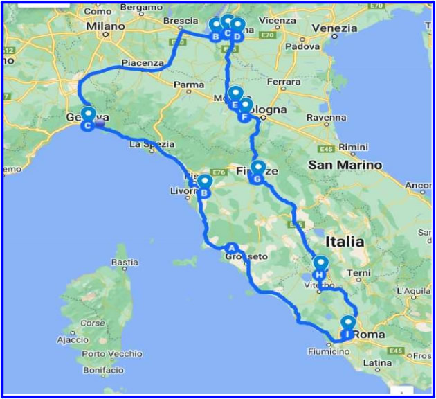 mappa itinerario nordest roma